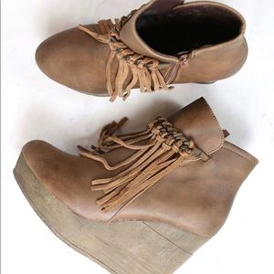 Sbicca Wedge Fringe Ankle Booties